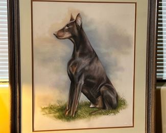 Original Art Pastel Doberman Pinscher Helen March Framed Painting 	Frame: 32 x 28in	

