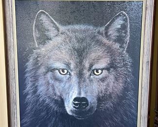 Signed Art Black Wolf Canvas Print 	Frame: 27 x 23.5in	
