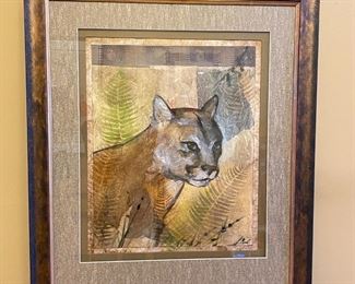 Original Art Conti Bengal Tiger Framed Painting 	Frame: 32.5x27.5in	
