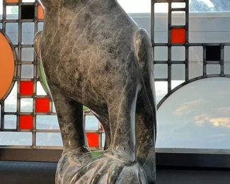 Thomassie Tookalook Falcon Bird Inuit Eskimo Carved Soapstone Sculpture Signed 	12x5x7.5in	HxWxD
