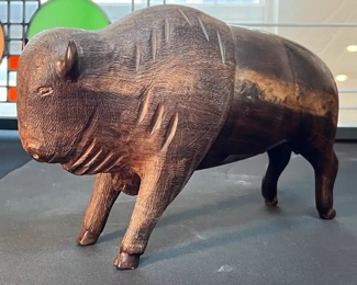 Large Ironwood Hand Carved Buffalo Bison 13in Wood Carving	9x4x13in	HxWxD
