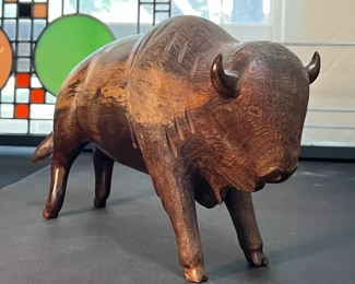 Large Ironwood Hand Carved Buffalo Bison 13in Wood Carving	9x4x13in	HxWxD
