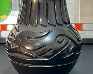 Teresita Naranjo Apple Blossom Santa Clara Pueblo Pottery Blackware Naive American Pot Vase Terecita	10in H x 4.5in Diameter at rim	
