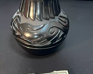 Teresita Naranjo Apple Blossom Santa Clara Pueblo Pottery Blackware Naive American Pot Vase Terecita	10in H x 4.5in Diameter at rim	
