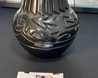 Teresita Naranjo Apple Blossom Santa Clara Pueblo Pottery Blackware Naive American Pot Vase Terecita	10in H x 4.5in Diameter at rim	
