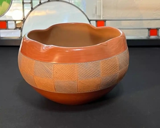 Dominguita Sisneros Naranjo Ohkay Owingeh (San Juan) Incised Pot Bowl Redware Pottery Native American 	5.5x8in Diameter	
