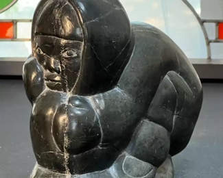 Figural Inuit Eskimo Carved Soapstone Sculpture Signed 1974	7x4x7in	HxWxD
