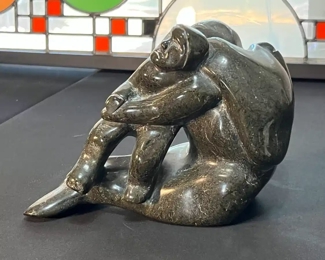 Morphing Man Inuit Eskimo Carved Soapstone Sculpture Signed  	6.5 x 9 x 4.in	HxWxD
