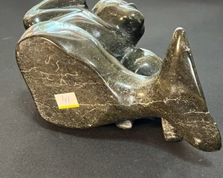 Morphing Man Inuit Eskimo Carved Soapstone Sculpture Signed  	6.5 x 9 x 4.in	HxWxD
