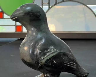 Puffin Bird Inuit Eskimo Carved Soapstone Sculpture Signed  	6.5 x 2.5 x 6.in	HxWxD
