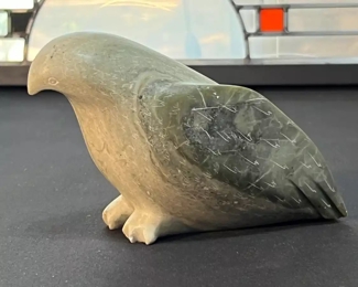 Bird Inuit Eskimo Carved Soapstone Sculpture Signed  Grey	4.5 x 3 x 6.5.in	HxWxD
