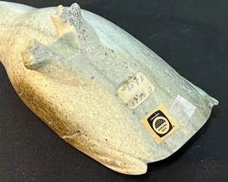 Bird Inuit Eskimo Carved Soapstone Sculpture Signed  Grey	4.5 x 3 x 6.5.in	HxWxD
