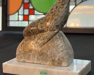 Eddie Omnik Seal Inuit Eskimo Carved Soapstone Sculpture Signed	5.25 x 2 x 4.25.	HxWxD
