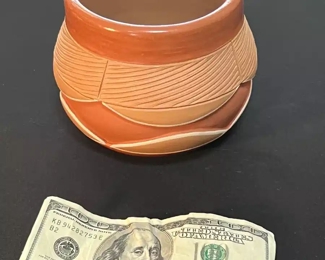 Dominguita Sisneros Naranjo Ohkay Owingeh (San Juan) Redware Pot Incised  Bowl Redware Pottery Native American Small	4.5x4.5	
