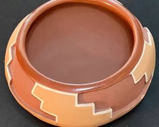 Dominguita Sisneros Naranjo Ohkay Owingeh (San Juan) Redware Pot Incised  Bowl Redware Pottery Native American 035	4 x 4.25in at rim	
