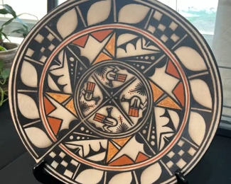 Robert Tenorio Pictoral Plate Santo Domingo Pueblo Native American Pottery 	14.5in diameter.	
