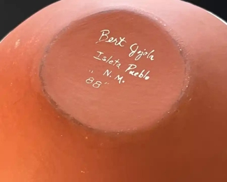 Large Bert Jojola Isleta Pueblo Kachina Etched Pot Native American Pottery Berta	10 x 5.25in diameter at opening.	
