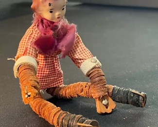 Antique Stacked Leather Doll Figure 	7in Long	
