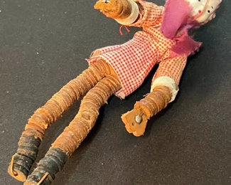 Antique Stacked Leather Doll Figure 	7in Long	
