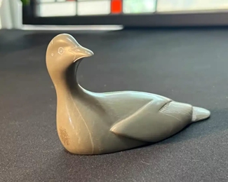 Joe KAVIK Inuit Eskimo Carved Duck Soapstone Sculpture Signed  	3x2x4.5in	HxWxD
