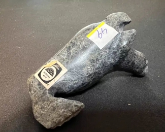 Inuit Eskimo Carved Seal Soapstone Sculpture Signed  #2	4in Long	
