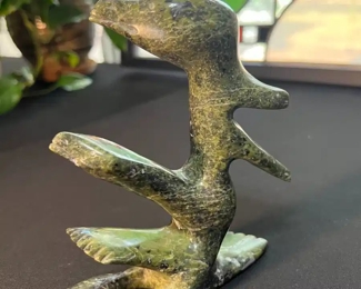 Inuit Eskimo Carved Morphing Tree/Animal  Soapstone Sculpture Signed   	6x6x2in	HxWxD
