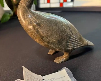 AS-IS Kavavow King Iqaluit Bird Carving Soapstone Sculpture Signed   	5x3.5x7.5in	HxWxD
