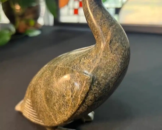 AS-IS Kavavow King Iqaluit Bird Carving Soapstone Sculpture Signed   	5x3.5x7.5in	HxWxD
