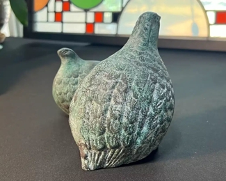 2pc Antiqued Bronze Monaco Toyo Quails Pair 	Large: 5x3x4in	
