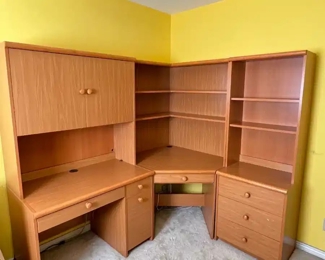 3pc Camelot Furniture Cherry Wood Corner Desk	72 H x 25 D x 77.75 to 67.5in	HxWxD
