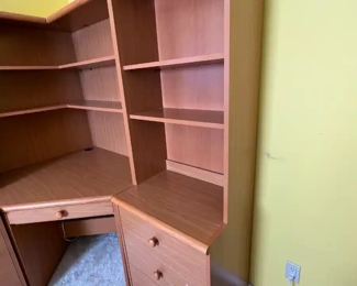 3pc Camelot Furniture Cherry Wood Corner Desk	72 H x 25 D x 77.75 to 67.5in	HxWxD
