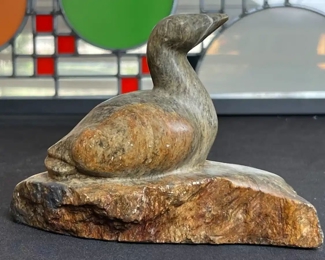 Joe KAVIK Inuit Eskimo Carved Duck Soapstone Sculpture Signed  #2	5x 6.5 x 3.in	HxWxD
