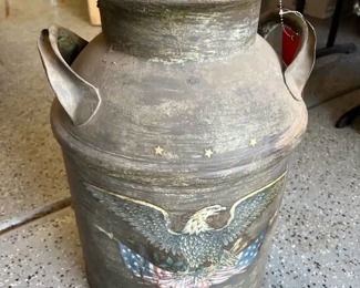 Antique Metal Milk Dairy Jug Container Can Eagle USA Flag		
