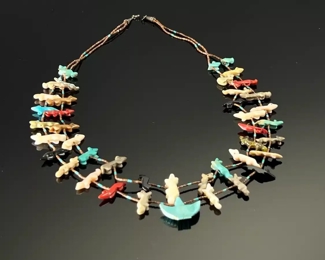 Zuni Native American Fetish Necklace 2 Strand Turquoise Coral