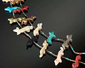 Zuni Native American Fetish Necklace 2 Strand Turquoise Coral