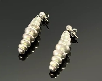 Navajo Pearls Graduated Silver Necklace & Earrings Disc Beads Native American 