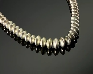 Navajo Pearls Graduated Silver Necklace & Earrings Disc Beads Native American 