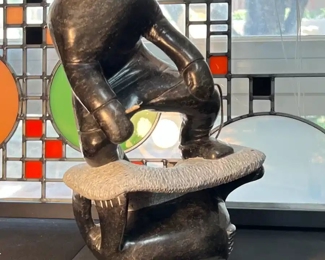 Fisherman Inuit Eskimo Carved Soapstone Sculpture Signed Seal Hunter 	14x8x4in	HxWxD