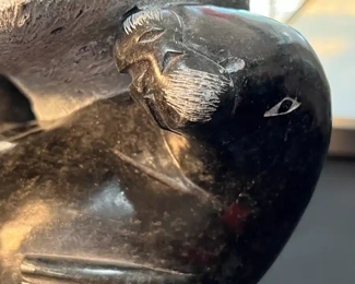 Fisherman Inuit Eskimo Carved Soapstone Sculpture Signed Seal Hunter 	14x8x4in	HxWxD