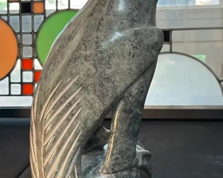 Thomassie Tookalook Falcon Bird Inuit Eskimo Carved Soapstone Sculpture Signed 	12x5x7.5in	HxWxD
