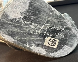 Thomassie Tookalook Falcon Bird Inuit Eskimo Carved Soapstone Sculpture Signed 	12x5x7.5in	HxWxD
