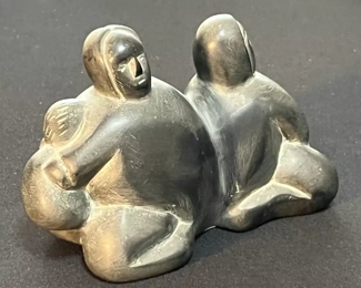 Twins Inuit Eskimo Carved Soapstone Sculpture Signed 	3x4.5x2.5in	HxWxD
