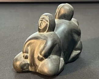 Twins Inuit Eskimo Carved Soapstone Sculpture Signed 	3x4.5x2.5in	HxWxD
