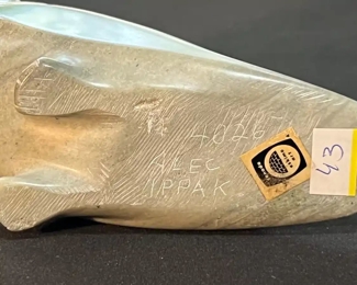 Alec Ippak Bird Inuit Eskimo Carved Soapstone Sculpture Signed 	6.5x2.5x6in	HxWxD
