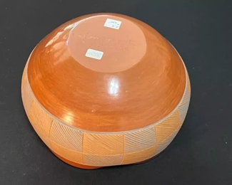 Dominguita Sisneros Naranjo Ohkay Owingeh (San Juan) Incised Pot Bowl Redware Pottery Native American 	5.5x8in Diameter	
