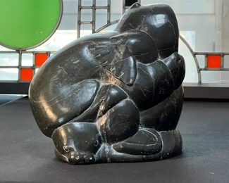 Figural Inuit Eskimo Carved Soapstone Sculpture Signed 1974	7x4x7in	HxWxD
