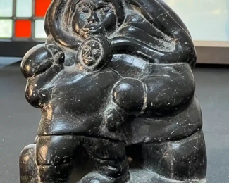 Mother & Child  Inuit Eskimo Carved Soapstone Sculpture Signed  	5x4.5x4.5in	HxWxD
