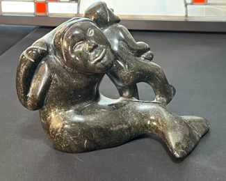 Morphing Man Inuit Eskimo Carved Soapstone Sculpture Signed  	6.5 x 9 x 4.in	HxWxD
