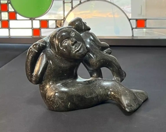 Morphing Man Inuit Eskimo Carved Soapstone Sculpture Signed  	6.5 x 9 x 4.in	HxWxD
