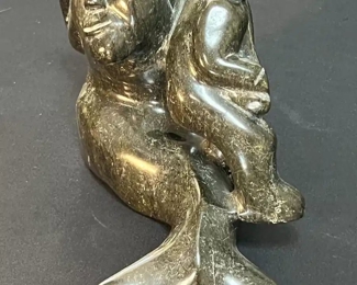 Morphing Man Inuit Eskimo Carved Soapstone Sculpture Signed  	6.5 x 9 x 4.in	HxWxD
